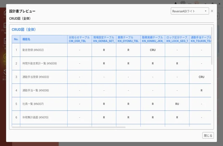 システム設計書のプレビュー画面