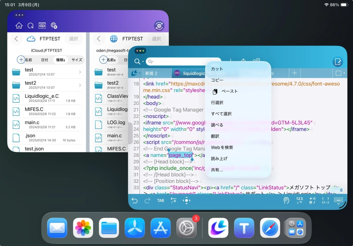 iPadのマルチウィンドウでコード編集