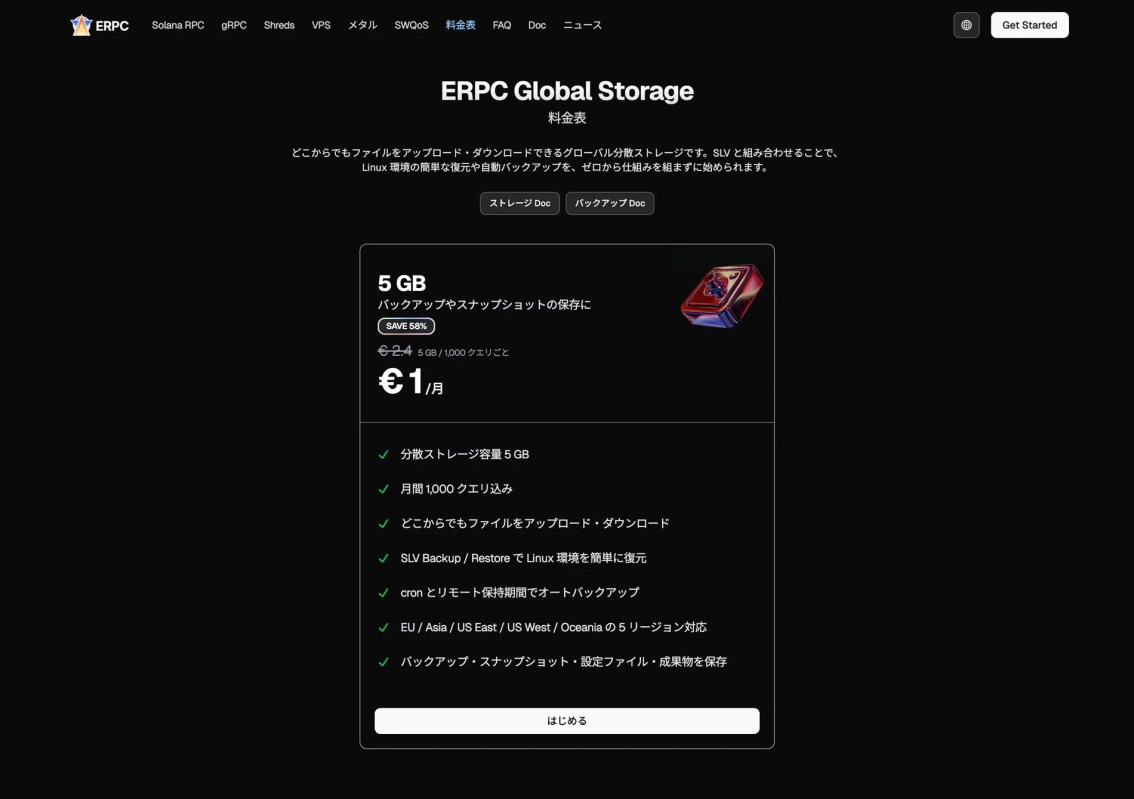 ERPC Global Storage 料金表