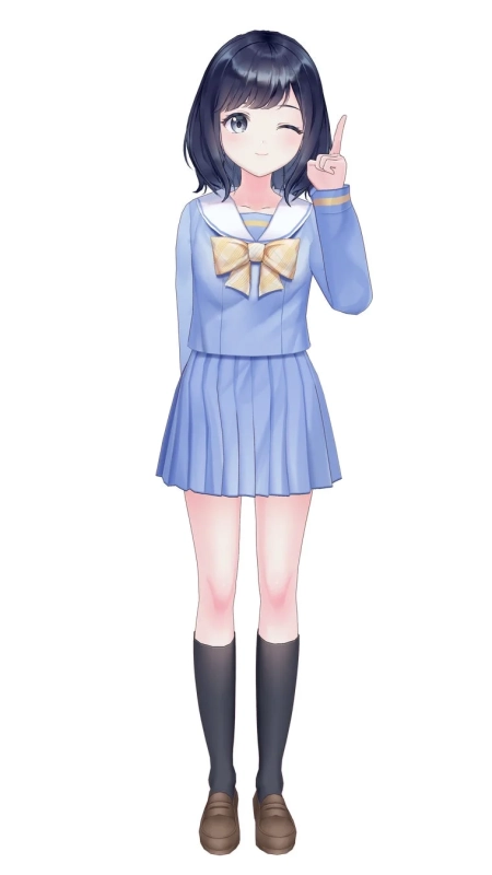 青いセーラー服を着たアニメスタイルの女の子の全身イラスト