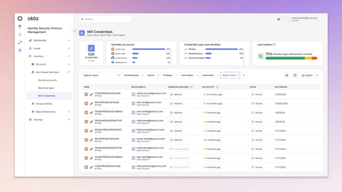 Okta Identity Security Posture Management NHI資格情報