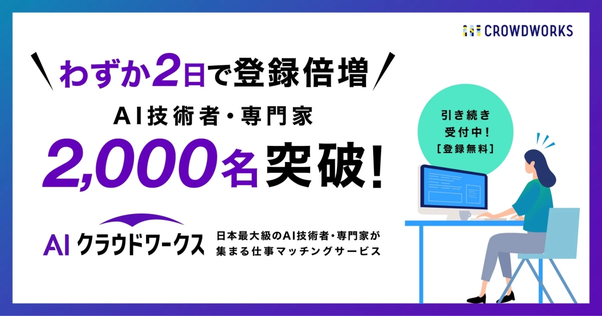 AIクラウドワークス 登録者2,000名突破