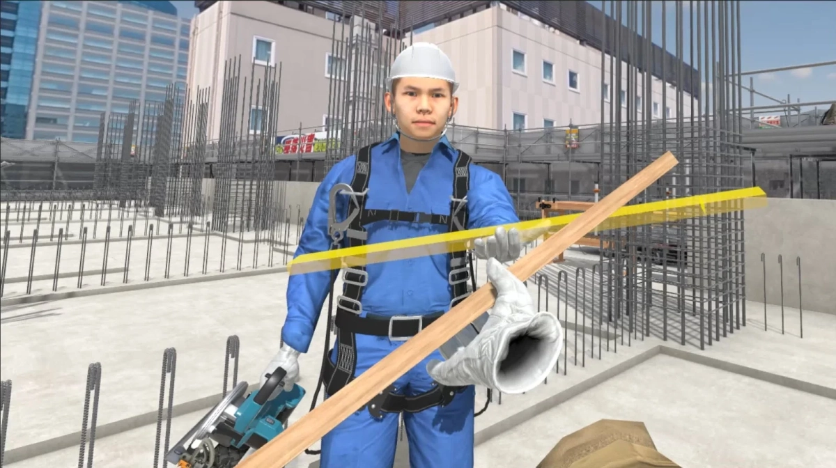 VR空間で作業員が丸ノコを持つ様子
